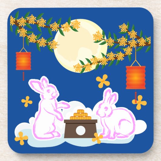 Mid Herfst Festival Maan Konijn Mooncake Osmanthus Bier Onderzetter (Voorkant)