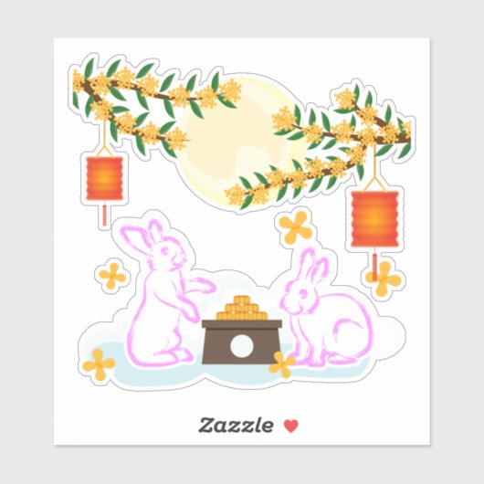 Mid Herfst Festival Maan Konijn Mooncake Osmanthus Sticker (Vel)