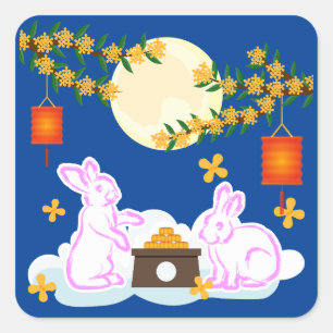 Mid Herfst Festival Maan Konijn Mooncake Osmanthus Vierkante Sticker