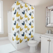 Mid Mod Abstract Pattern Navy, Mustard Yellow Douchegordijn (In situ)