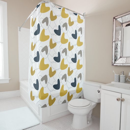 Mid Mod Abstract Pattern Navy, Mustard Yellow Douchegordijn (In situ)