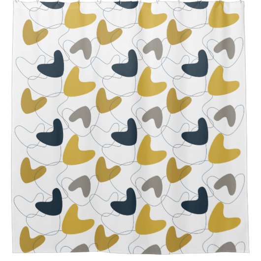 Mid Mod Abstract Pattern Navy, Mustard Yellow Douchegordijn (Voorkant)