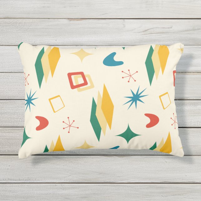 Mid Mod Atomic Mid-Century Moderne Vormen Retro Buitenkussen (Voorkant)