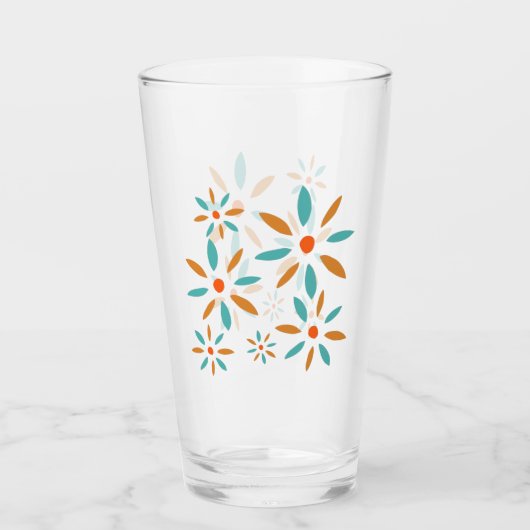 Mid Mod Turquoise Blue And Orange Abstract Flowers Glas (Voorkant)