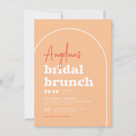 Mid Modern Oranje Retro Arch Brunch Vrijgezellenfe Kaart (Voorkant)