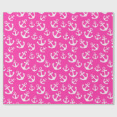 Mid roze en witte anchors Nautical Pattern Cadeaupapier (Vlak)