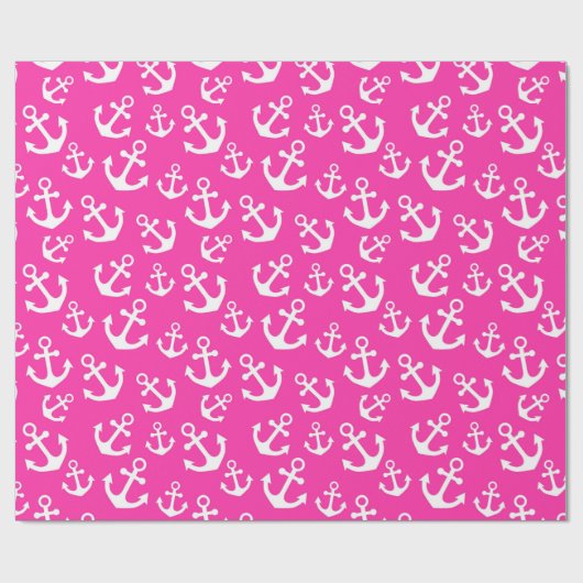 Mid roze en witte anchors Nautical Pattern Cadeaupapier (Vlak)