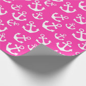 Mid roze en witte anchors Nautical Pattern Cadeaupapier (Hoek)