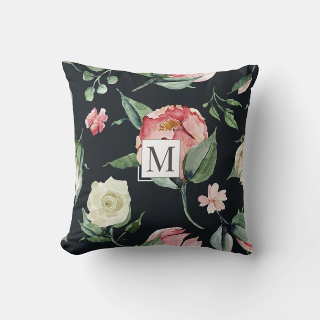 midbloom elegant floral Monogram Kussen (Voorkant)