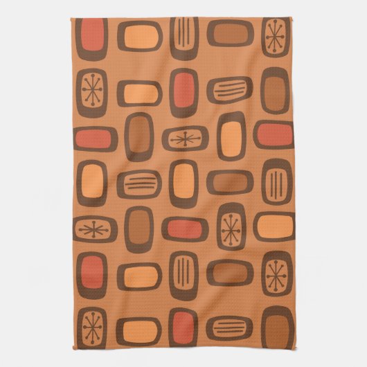 Midcentury MCM Rounded Rectangles Burnt Orange Theedoek (Verticaal)