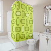 Midcentury MCM Rounded Rectangles Chartreuse Douchegordijn (In situ)