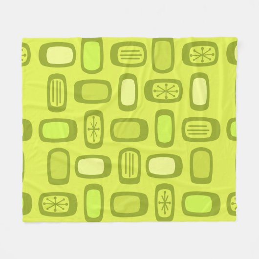 Midcentury MCM Rounded Rectangles Chartreuse Fleece Deken (Voorkant (Horizontaal))