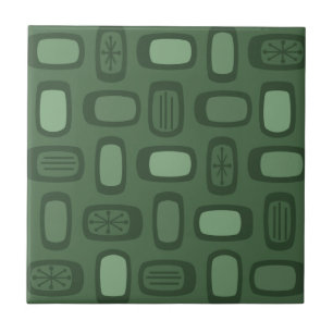 Midcentury MCM Rounded Rectangles Forest Green Tegeltje