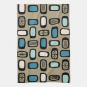 Midcentury MCM Rounded Rectangles Gold Blue Theedoek (Verticaal)