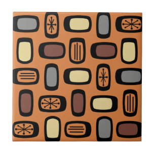 Midcentury MCM Rounded Rectangles Orange Brown Tegeltje