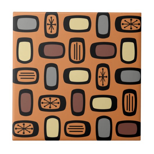 Midcentury MCM Rounded Rectangles Orange Brown Tegeltje (Voorkant)