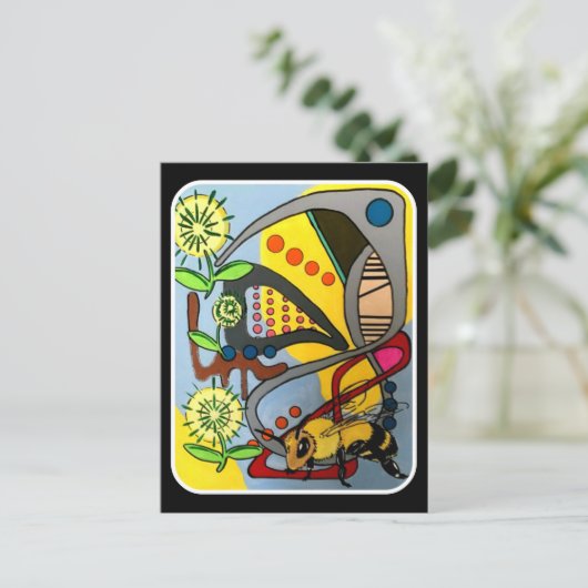 'MidCentury Mod Abstract Garden Bee' schilderij op Briefkaart (Staand voorkant)