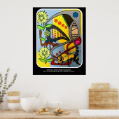 'MidCentury Mod Abstract Garden Bee' schilderij op Poster (Keuken)