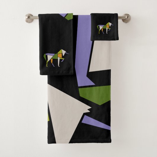 Midcentury Modern Abstract Krachtig Tangram Dier Bad Handdoek (Insitu)
