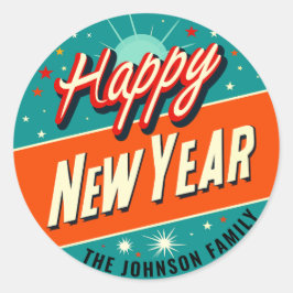 Midcentury Modern Gelukkig Nieuwjaar Ronde Sticker