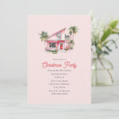 Midcentury Modern House Roze Kerstfeest Kaart (Staand voorkant)