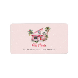 Midcentury Modern Huis Roze Kerstmis Etiket