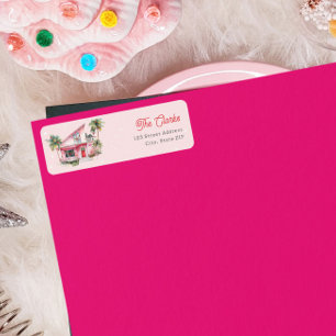 Midcentury Modern Huis Roze Kerstmis Etiket