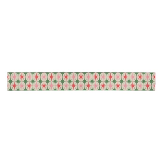 Midcentury Modern Retro Christmas Starbursts Grosgrain Lint (Voorkant)