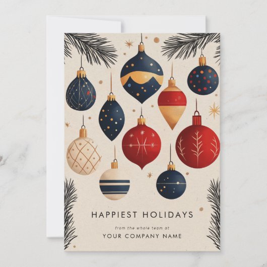 Midcentury Moderne Kerst Ornamenten Bedrijf Feestdagenkaart (Voorkant)