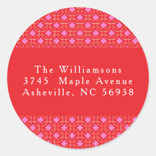 MidCentury Rood Roze Schattige Kerst Retouradres Ronde Sticker