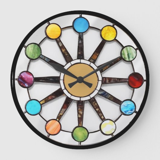 Midcentury stained glass clock grote klok (Voorkant)