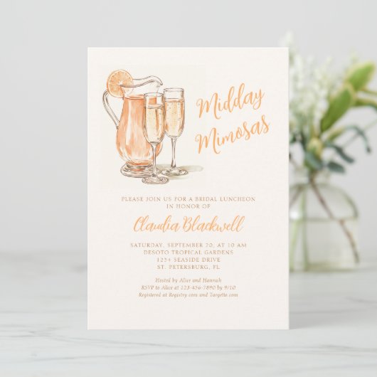 Middag Mimosas Bridal Luncheon Douche Uitnodiging (Staand voorkant)