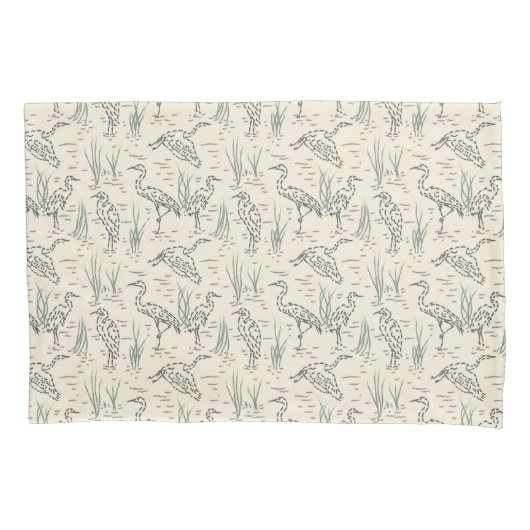 Middaggroeten - Langs de rivier - vogelpatroon. Kussensloop (Voorkant)