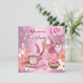 Middagmiddag Tea Partij Roze Roze Teapot Kaart (Staand voorkant)