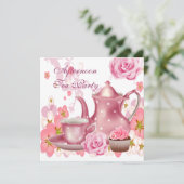 Middagmiddag Tea Partij  Roze Roze Teapot Kaart (Staand voorkant)