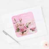 Middagmiddag Tea Party Pink Peach Roos Floral Teap Vierkante Sticker (Envelop)