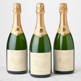 Middagthee Handgetekende Gele Bruiloftsborrel Sparkling Wijnetiket