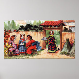 Middagthee in een Japanse tuin, Louis Wain Poster