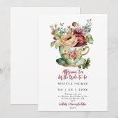 Middagthee rozen bruids doucheuitnodiging kaart (Voorkant / Achterkant)