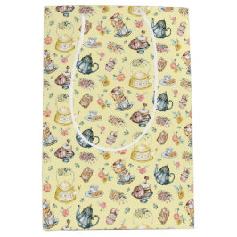  Middagthee & Rozen Patroon op geel Medium Cadeauzakje