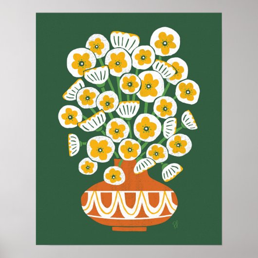 Midde-modderwitte bloemen in het terracotta-vase-P Poster (Voorkant)