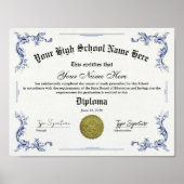 Middelbare school afstuderen diploma, GED certific Poster (Voorkant)