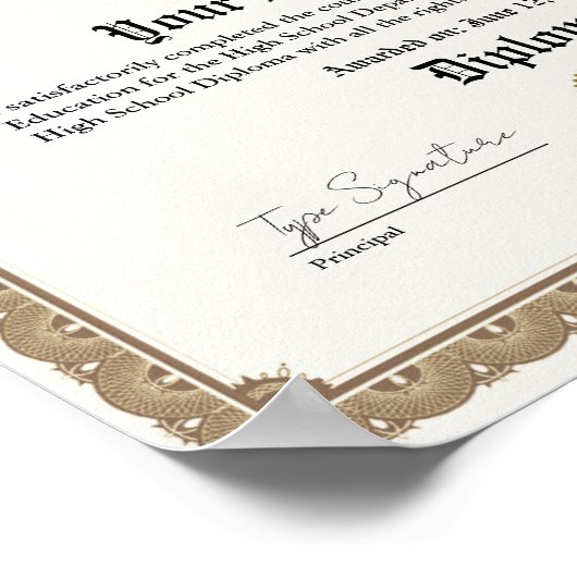 Middelbare school diploma, thuisschool certificaat poster (Hoek)