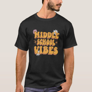 Middelbare school sfeer Groovy retro bloemen leraa T-shirt