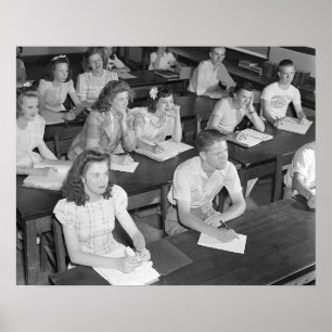 Middelbare schoolklas, 1943. Oude foto Poster