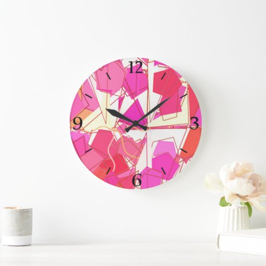 Middelcentraalmodern Abstract, Fuchsia en koraal Grote Klok (Huis)