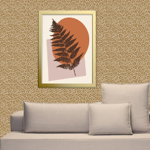Middelcentury Modern Fern Silhouette Brown en Beig Poster