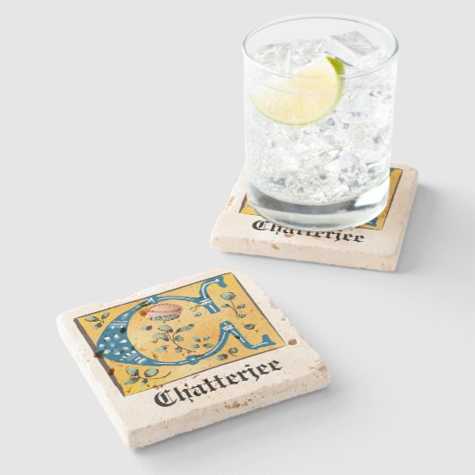 Middeleeuwen, verlicht, letter C Monogram Stenen Onderzetter (Zijkant)