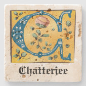 Middeleeuwen, verlicht, letter C Monogram Stenen Onderzetter (Voorkant)