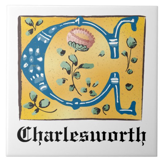 Middeleeuwen, verlicht, letter C Monogram Tegeltje (Voorkant)